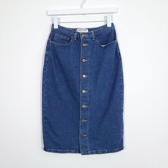 American Apparel Denim Button Front Skirt - Picture 1 of 8